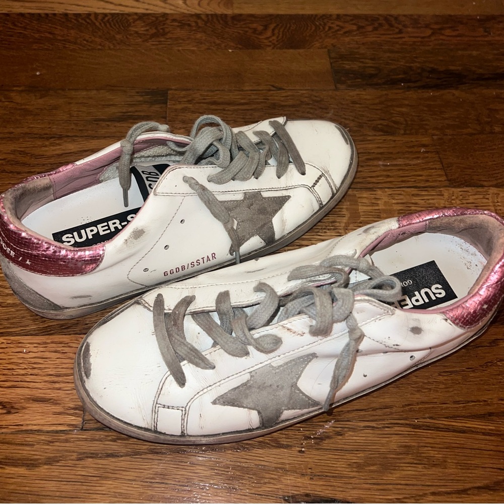 Golden Goose SuperStars, pink sparkly back with gray star - size EU 39